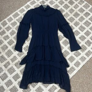 Love Sam Mock Turtle Neck Long Sleeve ruffle Tiered Dress XS